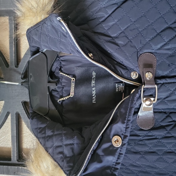 IVANKA TRUMP Dark Blue Quilted Puffer with Faux Fur - Picture 2 of 7